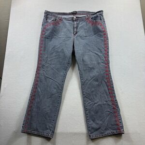 U-51 Jeans Womens 22W Gray Straight Relaxed Embroidered Red Stitch Denim 42x29
